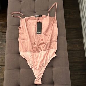 NWT Nasty Gal Blush Pink 💕 Satin cowl neck body suit ~ size 2